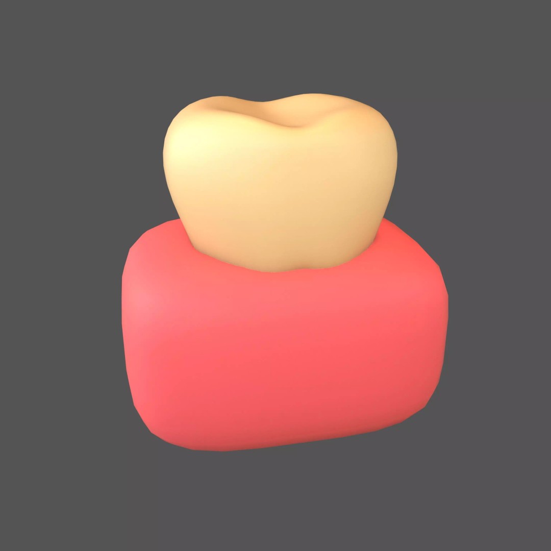 Tooth With Gums Emoji 3D Model – Low Poly PBR Asset, FBX, OBJ - View 2
