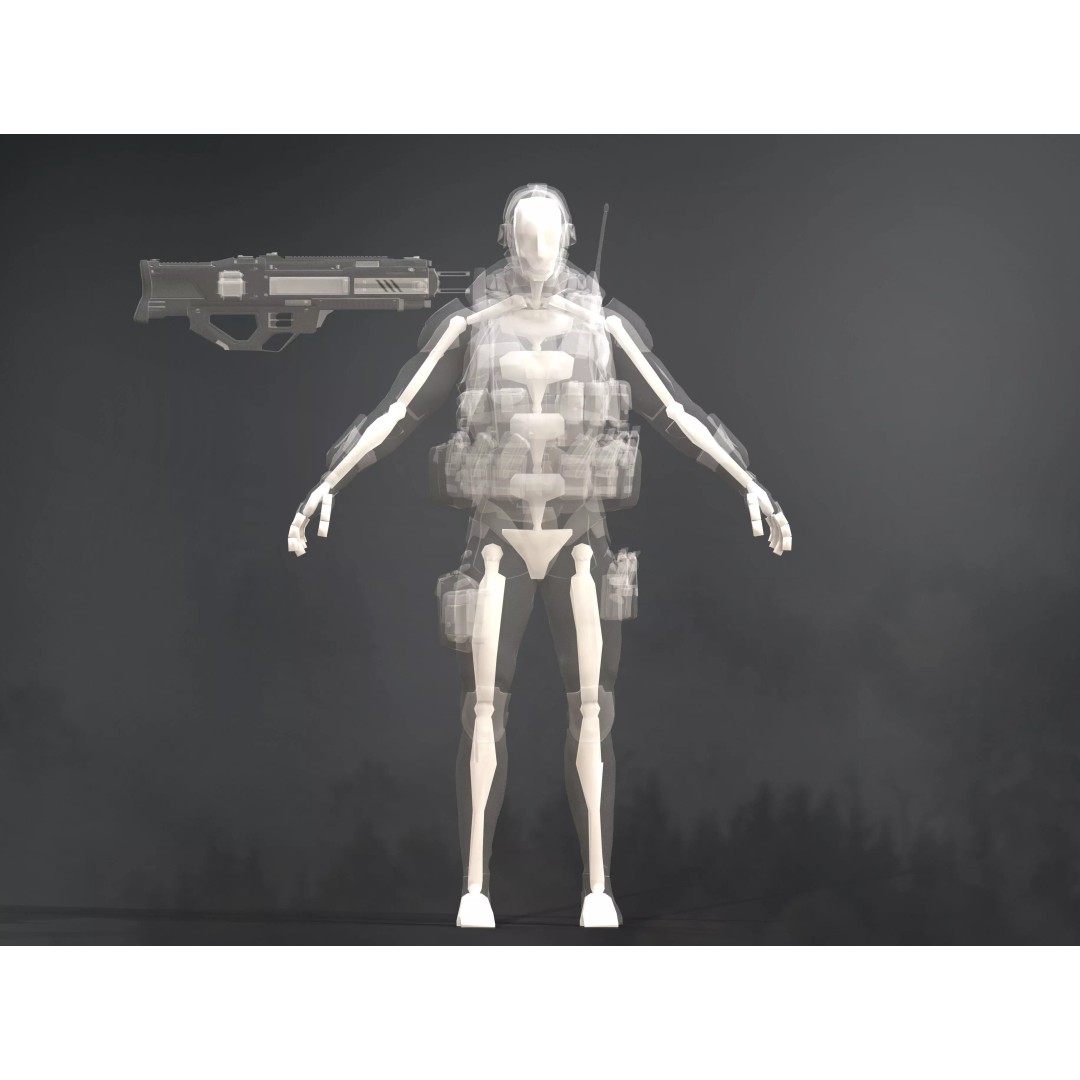 Sci-Fi Ghost Soldier 3D Model – Low Poly Rigged Character, FBX, OBJ
