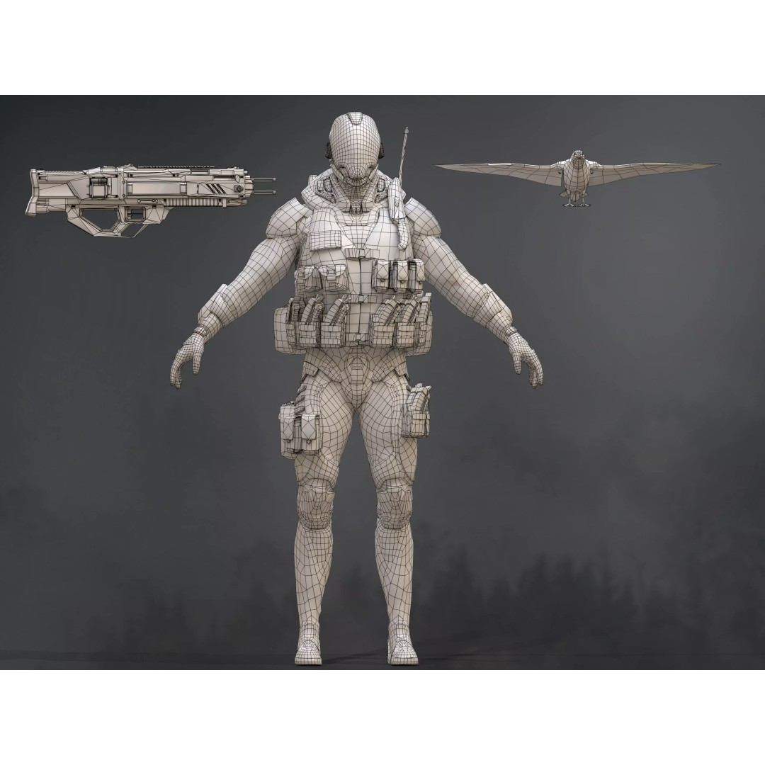 Sci-Fi Ghost Soldier 3D Model – Low Poly Rigged Character, FBX, OBJ - View 14