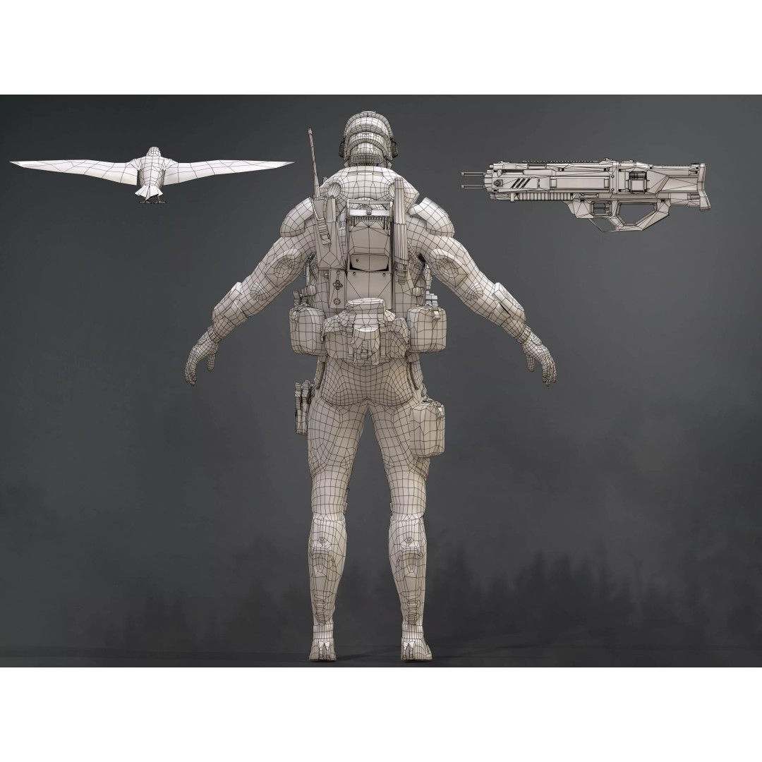 Sci-Fi Ghost Soldier 3D Model – Low Poly Rigged Character, FBX, OBJ - View 15