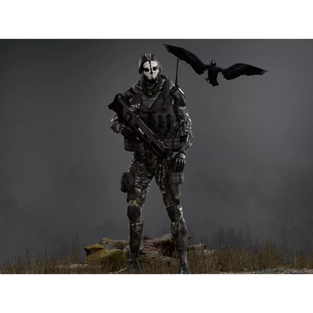 Sci-Fi Ghost Soldier 3D Model – Low Poly Rigged Character, FBX, OBJ - View 6