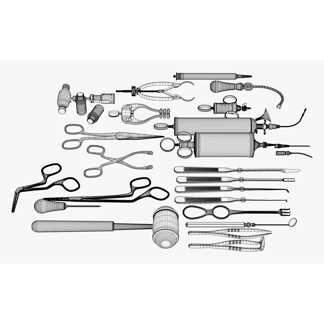Antique Medical Tools 3D Model – Vintage Surgical Instruments, Blender, FBX - View 9