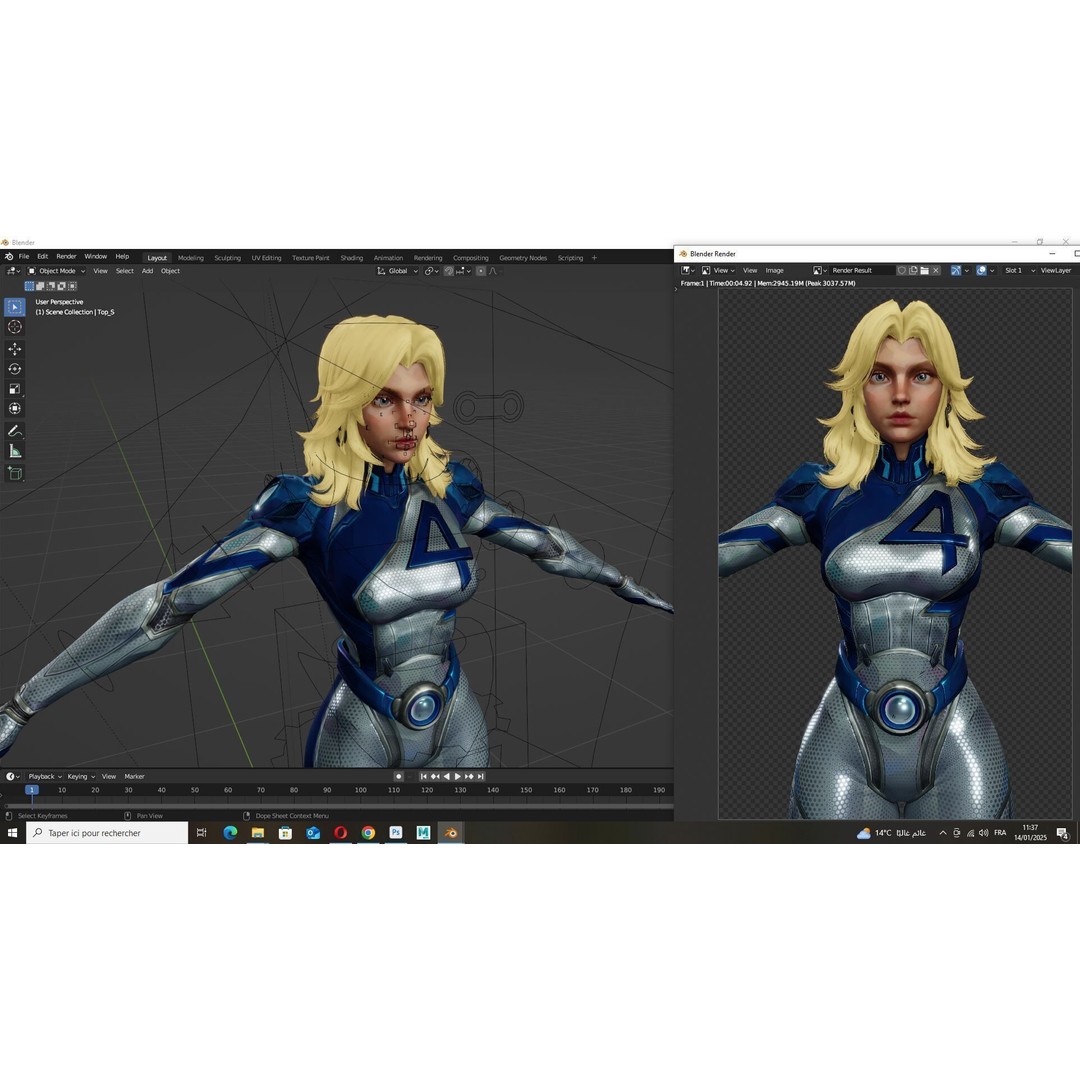 Invisible Woman 3D Model – Low Poly Rigged Character for Animation - View 15