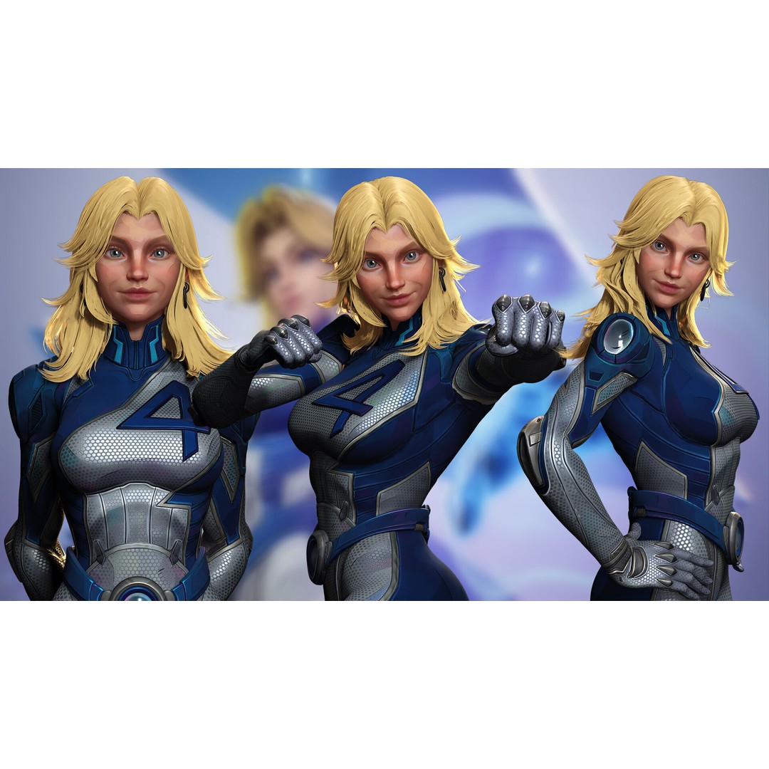 Invisible Woman 3D Model – Low Poly Rigged Character for Animation - View 19