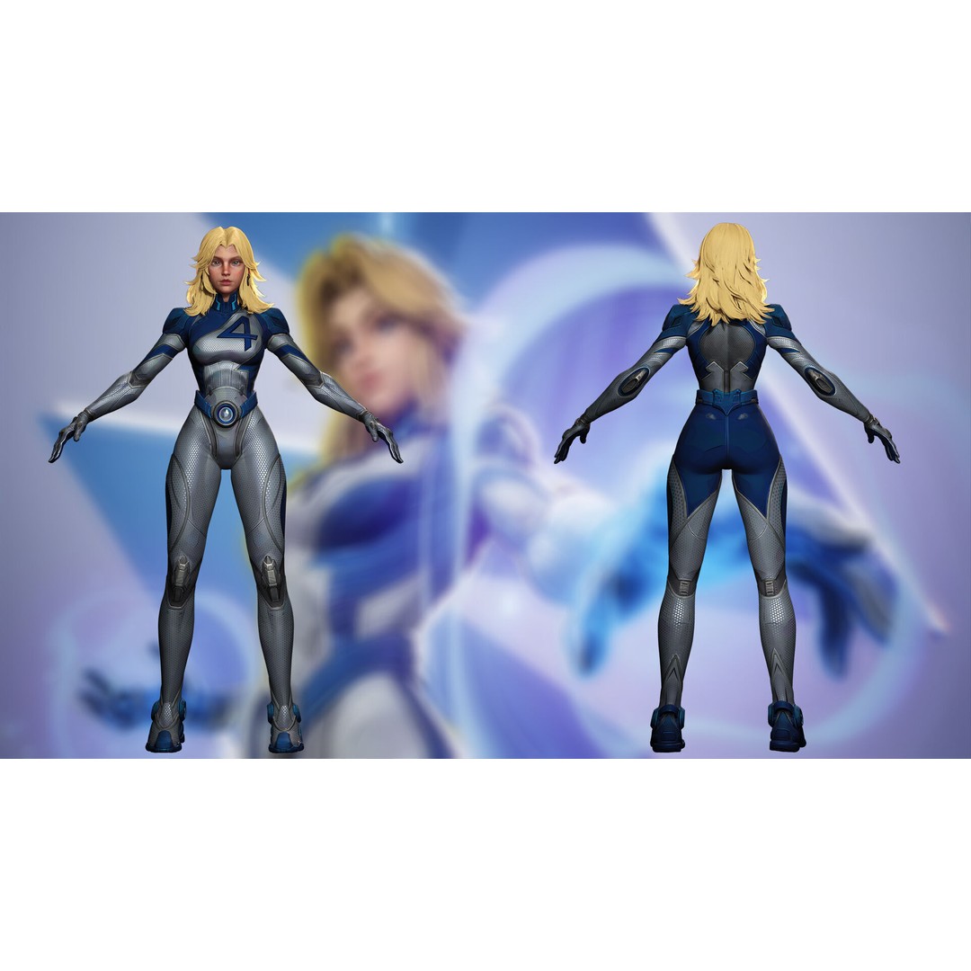 Invisible Woman 3D Model – Low Poly Rigged Character for Animation - View 3