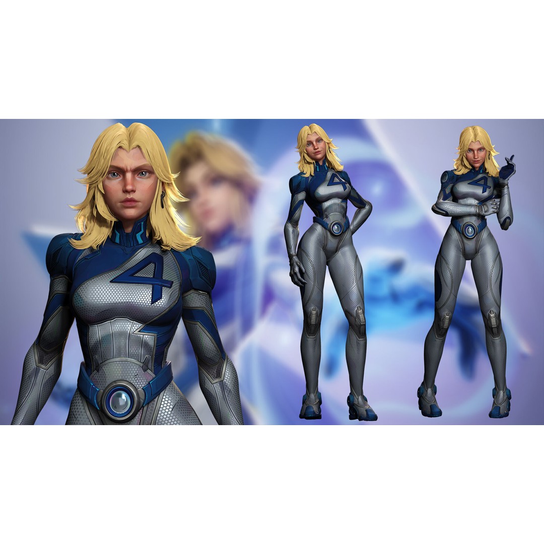Invisible Woman 3D Model – Low Poly Rigged Character for Animation - View 4