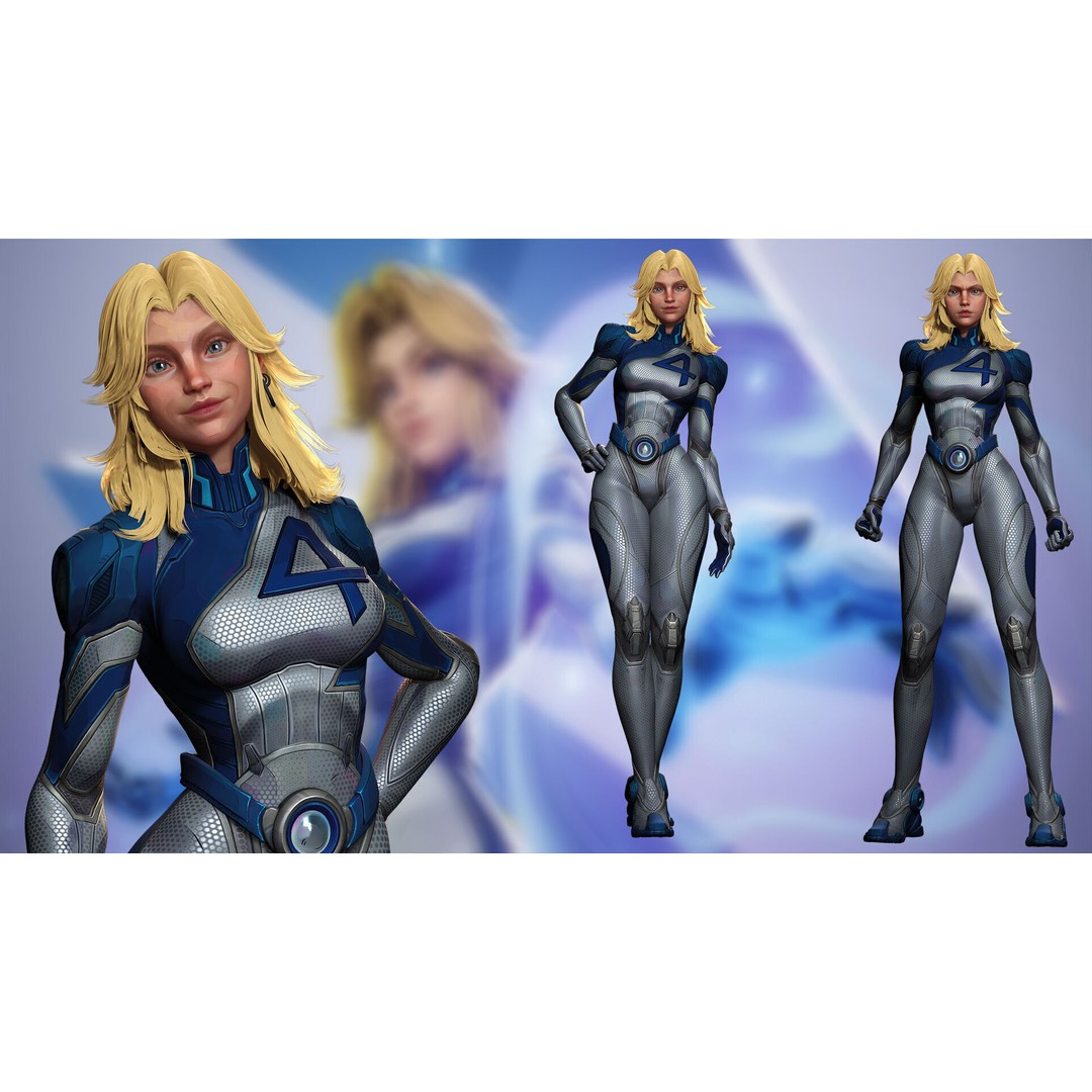 Invisible Woman 3D Model – Low Poly Rigged Character for Animation - View 5