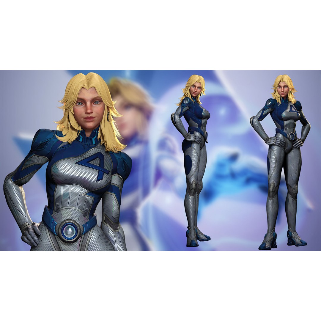 Invisible Woman 3D Model – Low Poly Rigged Character for Animation - View 6