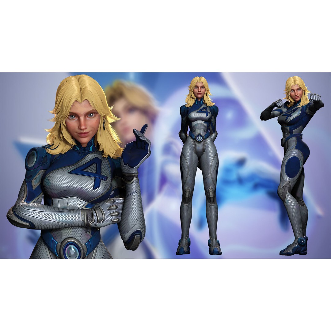 Invisible Woman 3D Model – Low Poly Rigged Character for Animation - View 7