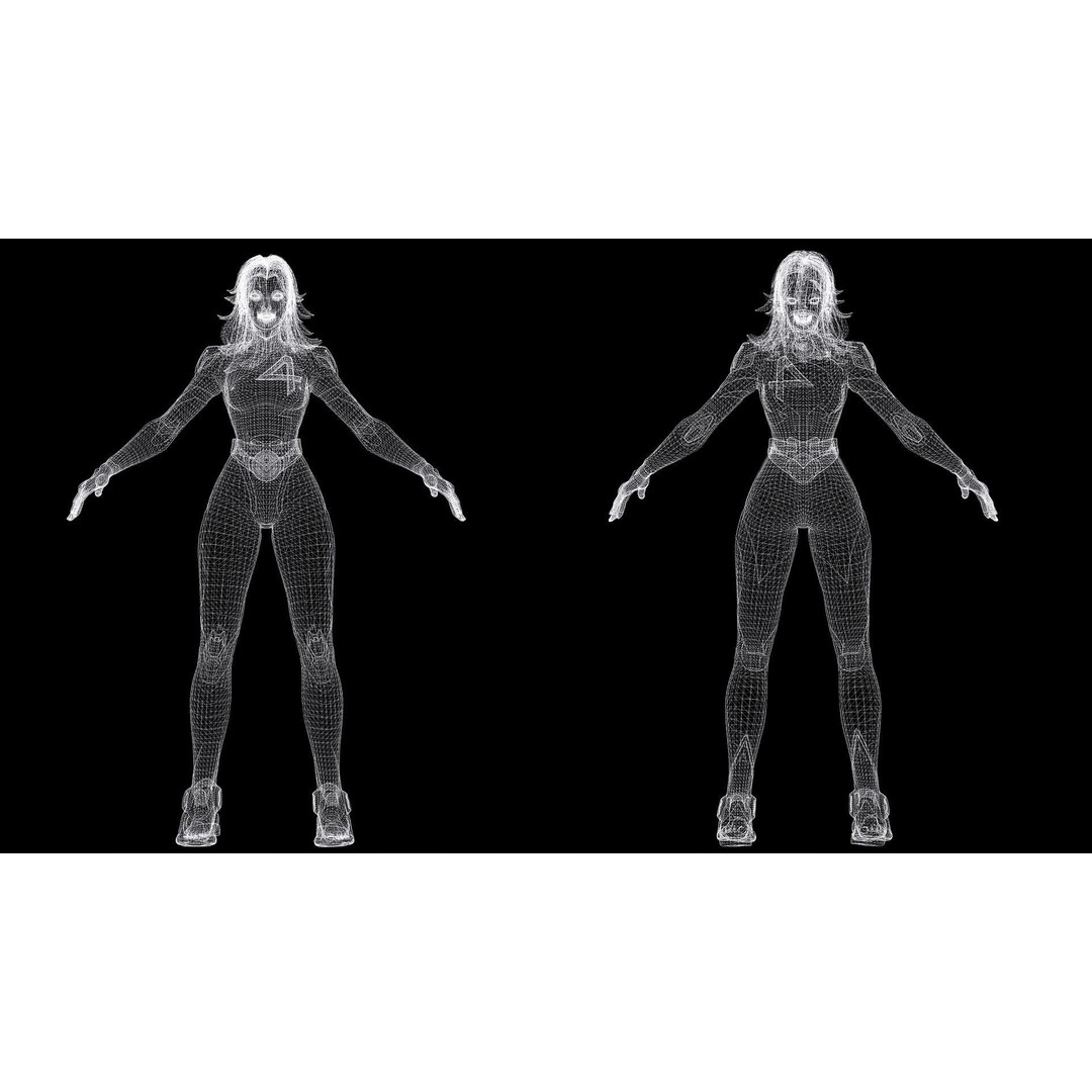 Invisible Woman 3D Model – Low Poly Rigged Character for Animation - View 9