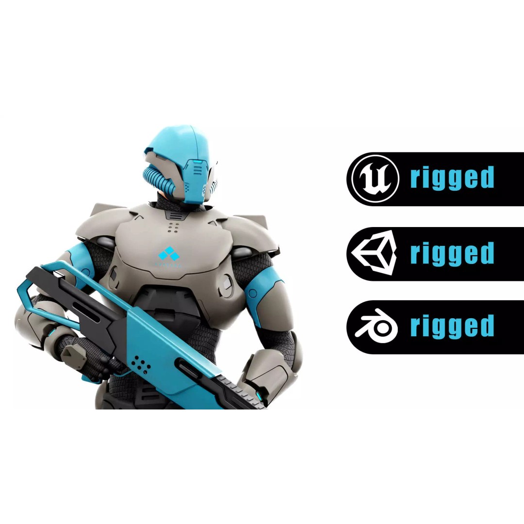 CYBORG SOL-90 3D Model – Rigged Sci-Fi Character for Unity & Unreal - View 2