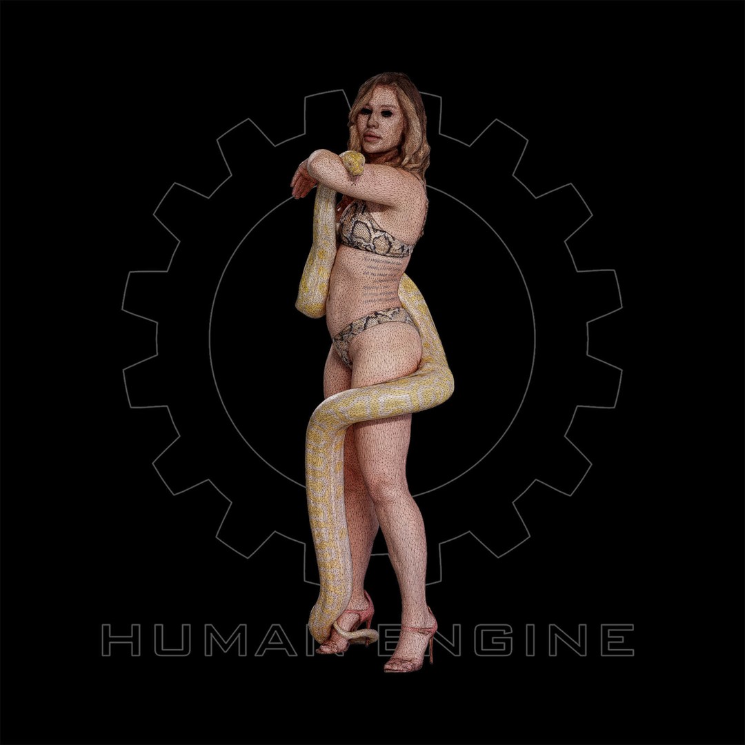Female Character 3D Model – High Poly Woman Holding Snake, PBR, FBX