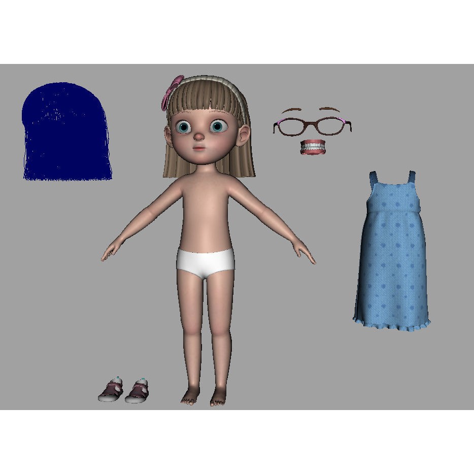 Cartoon Girl 3D Model – High Poly Character, FBX, Ready to Rig