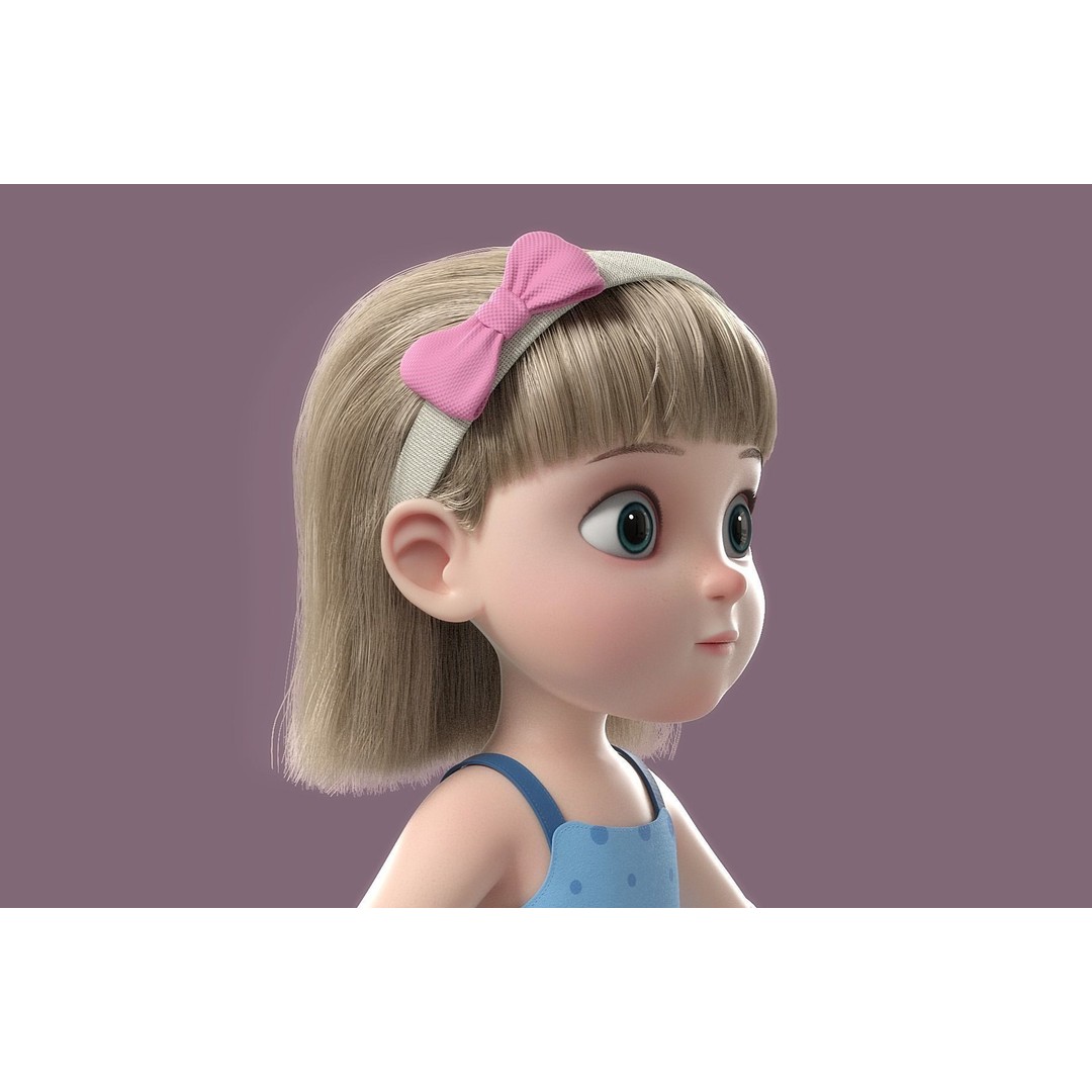 Cartoon Girl 3D Model – High Poly Character, FBX, Ready to Rig - View 10
