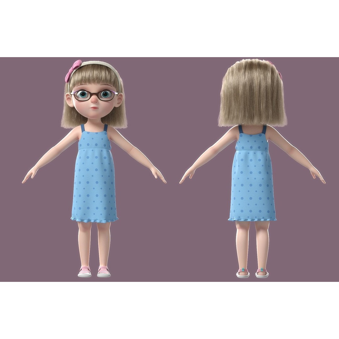 Cartoon Girl 3D Model – High Poly Character, FBX, Ready to Rig - View 16