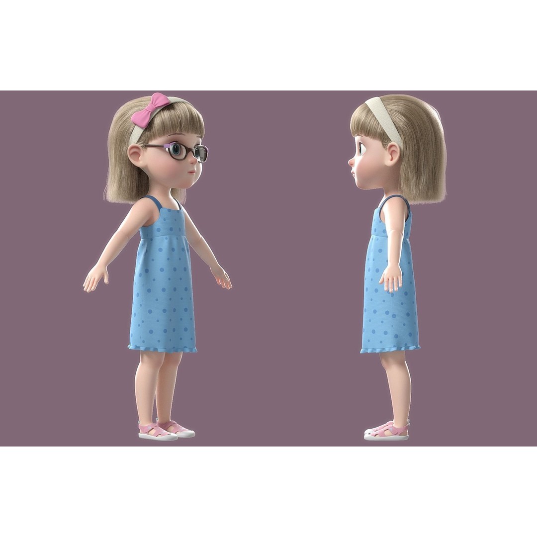 Cartoon Girl 3D Model – High Poly Character, FBX, Ready to Rig - View 17