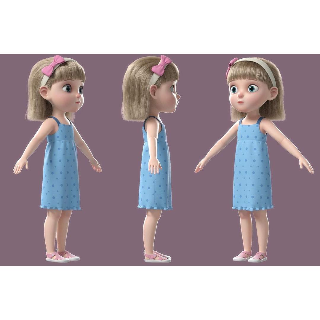 Cartoon Girl 3D Model – High Poly Character, FBX, Ready to Rig - View 18