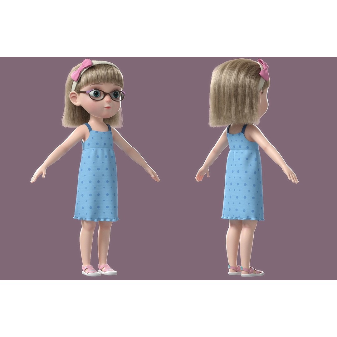 Cartoon Girl 3D Model – High Poly Character, FBX, Ready to Rig - View 19