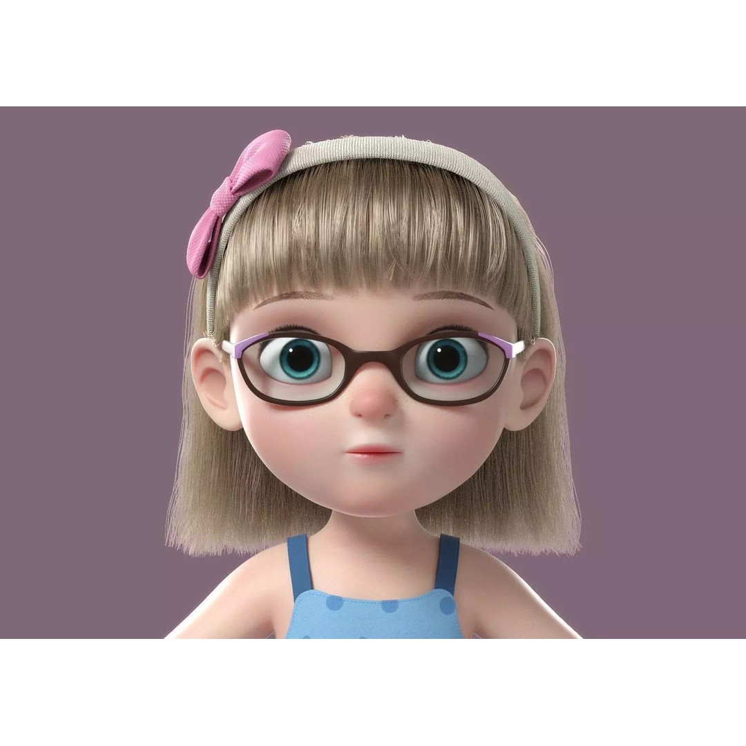 Cartoon Girl 3D Model – High Poly Character, FBX, Ready to Rig - View 2
