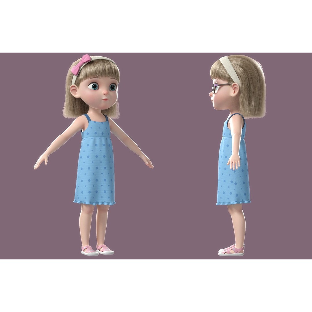Cartoon Girl 3D Model – High Poly Character, FBX, Ready to Rig - View 20
