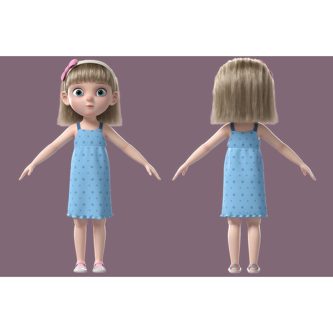 Cartoon Girl 3D Model – High Poly Character, FBX, Ready to Rig - View 21