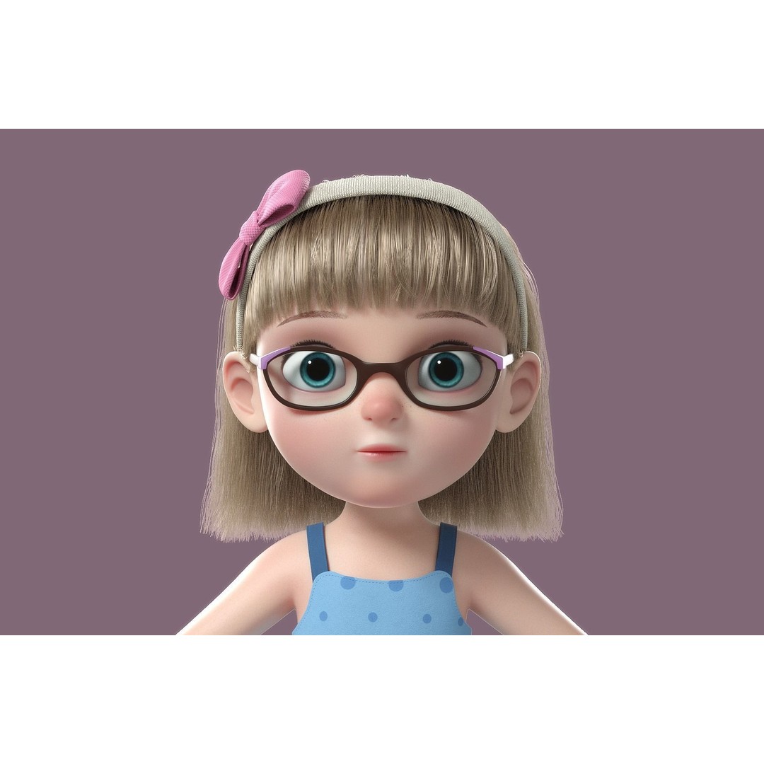 Cartoon Girl 3D Model – High Poly Character, FBX, Ready to Rig - View 3