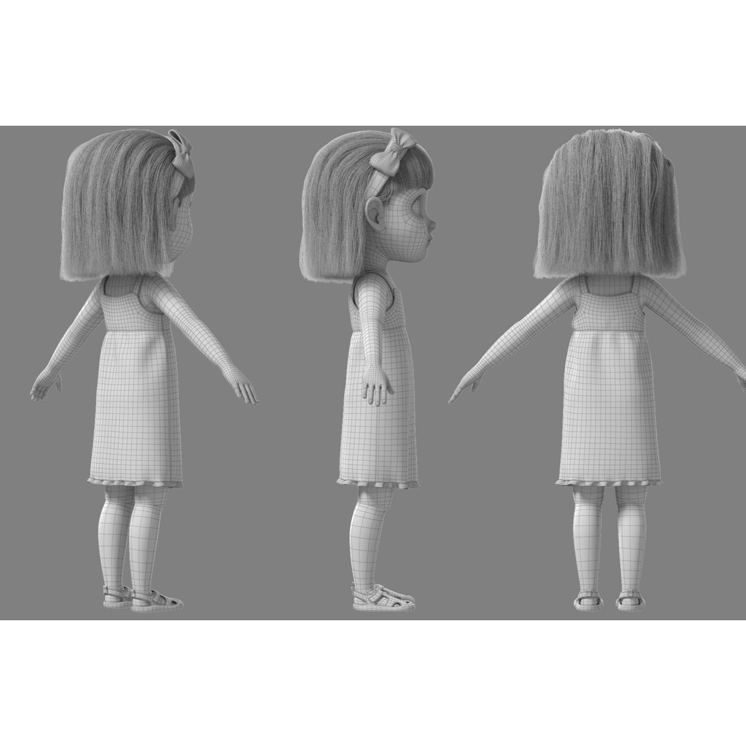 Cartoon Girl 3D Model – High Poly Character, FBX, Ready to Rig - View 33