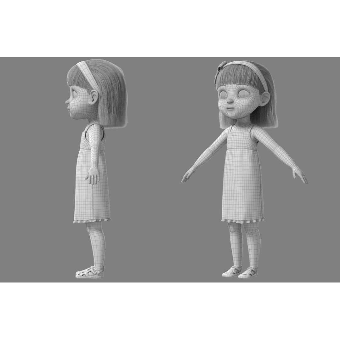 Cartoon Girl 3D Model – High Poly Character, FBX, Ready to Rig - View 34