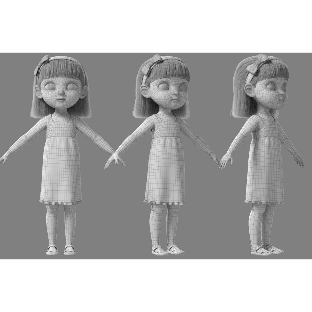 Cartoon Girl 3D Model – High Poly Character, FBX, Ready to Rig - View 35