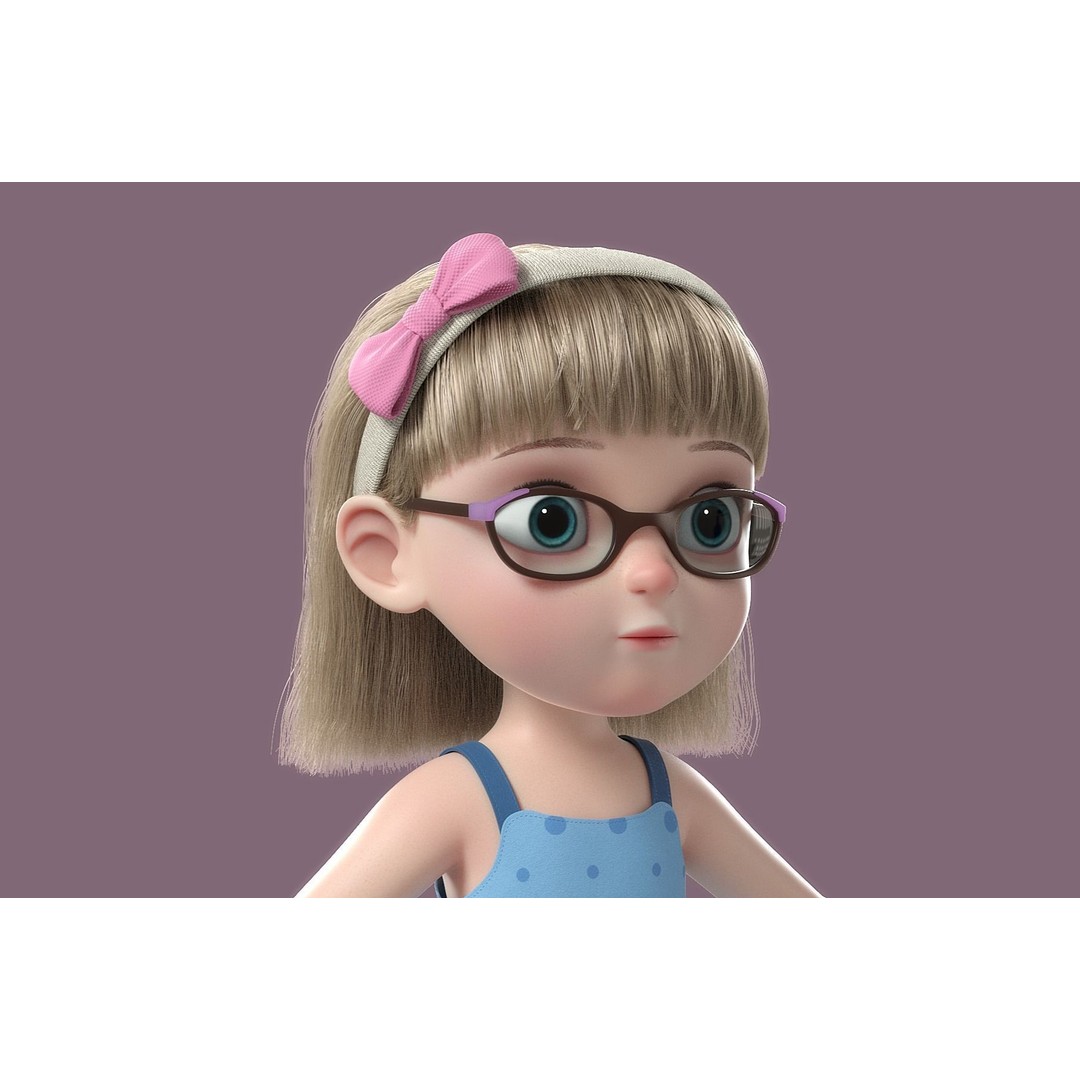 Cartoon Girl 3D Model – High Poly Character, FBX, Ready to Rig - View 4