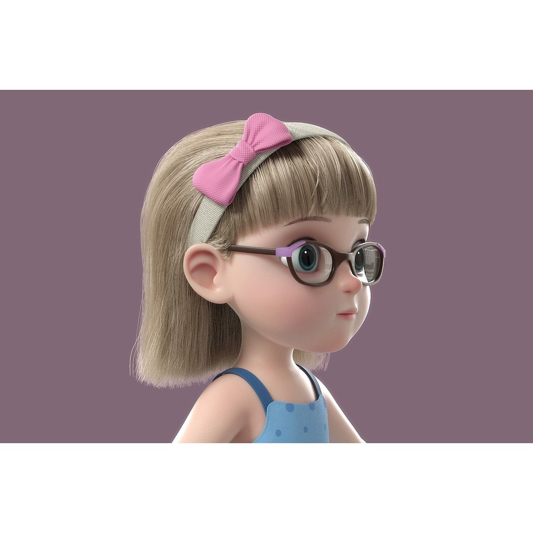 Cartoon Girl 3D Model – High Poly Character, FBX, Ready to Rig - View 5