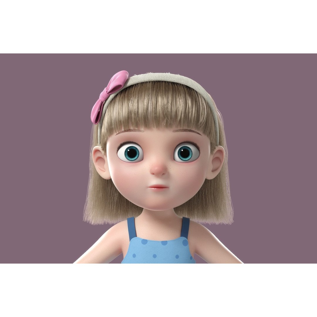 Cartoon Girl 3D Model – High Poly Character, FBX, Ready to Rig - View 8