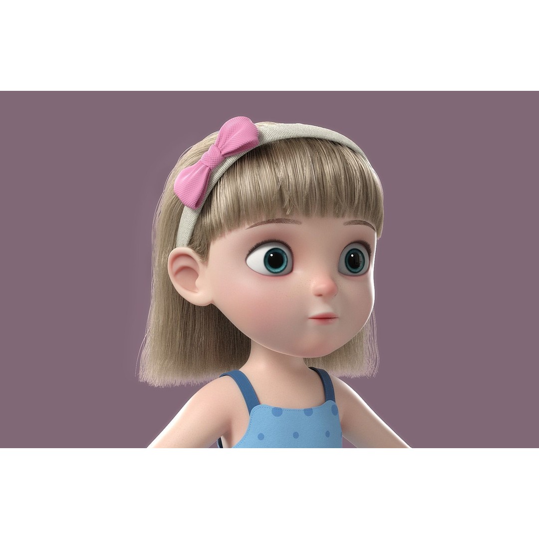 Cartoon Girl 3D Model – High Poly Character, FBX, Ready to Rig - View 9