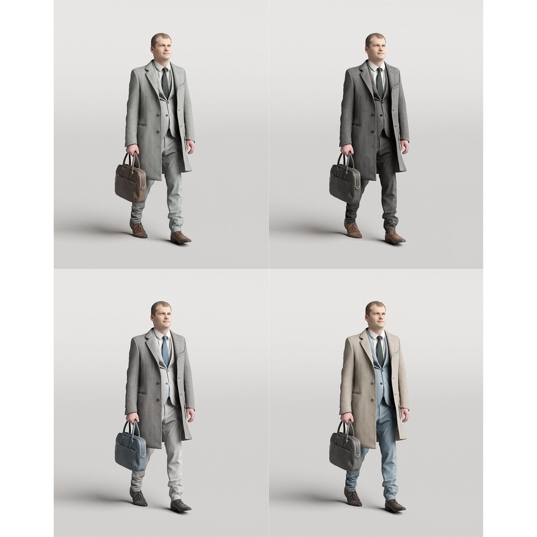 Elegant Man 3D Model – Posed Character in Suit with Suitcase, FBX