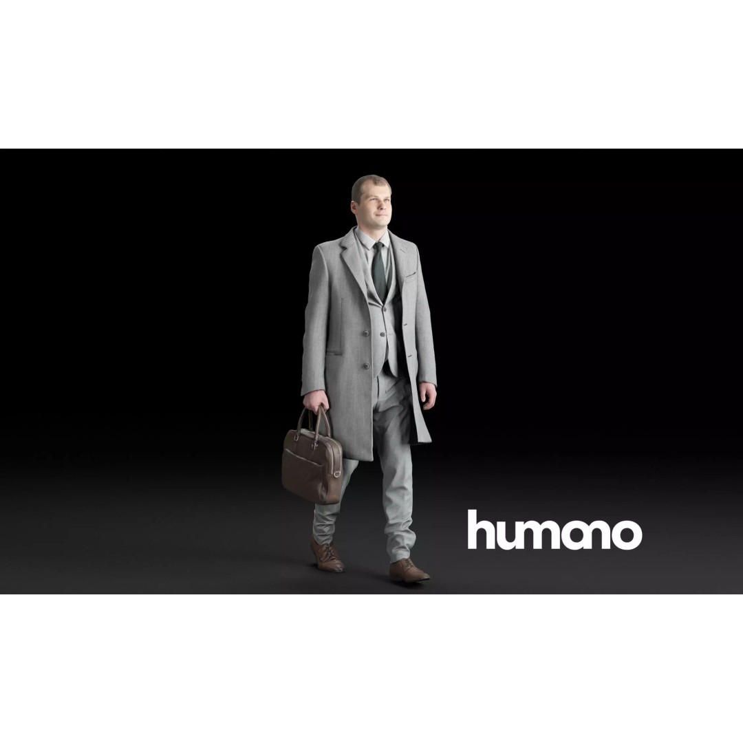 Elegant Man 3D Model – Posed Character in Suit with Suitcase, FBX - View 2