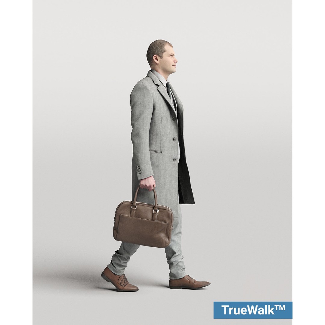 Elegant Man 3D Model – Posed Character in Suit with Suitcase, FBX - View 3