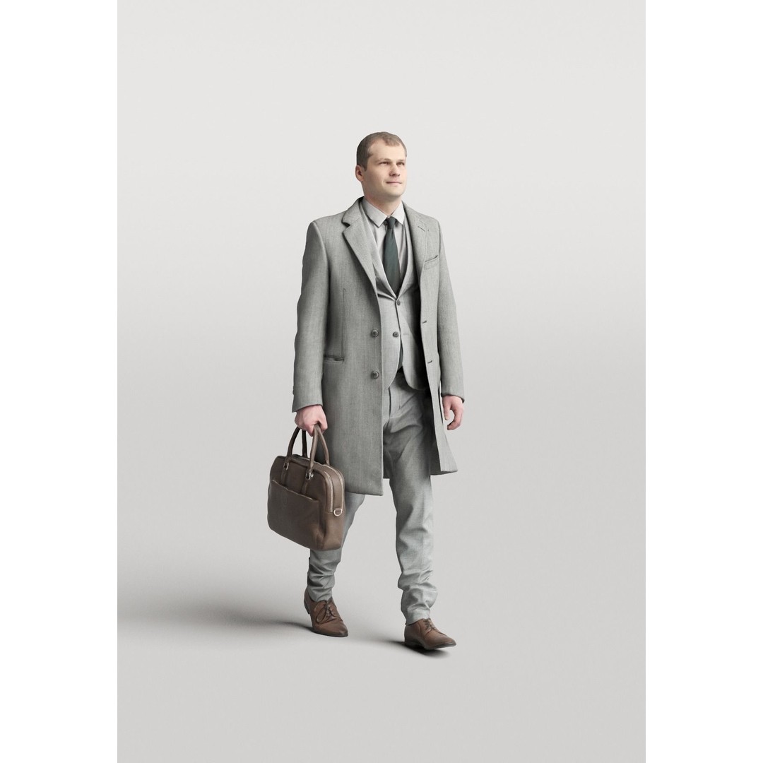 Elegant Man 3D Model – Posed Character in Suit with Suitcase, FBX - View 4