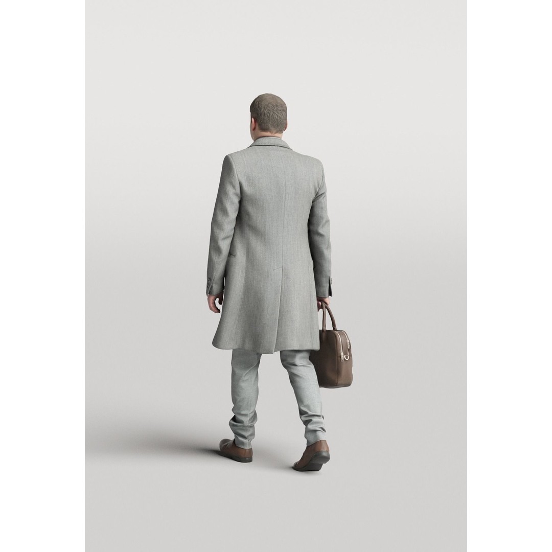 Elegant Man 3D Model – Posed Character in Suit with Suitcase, FBX - View 5
