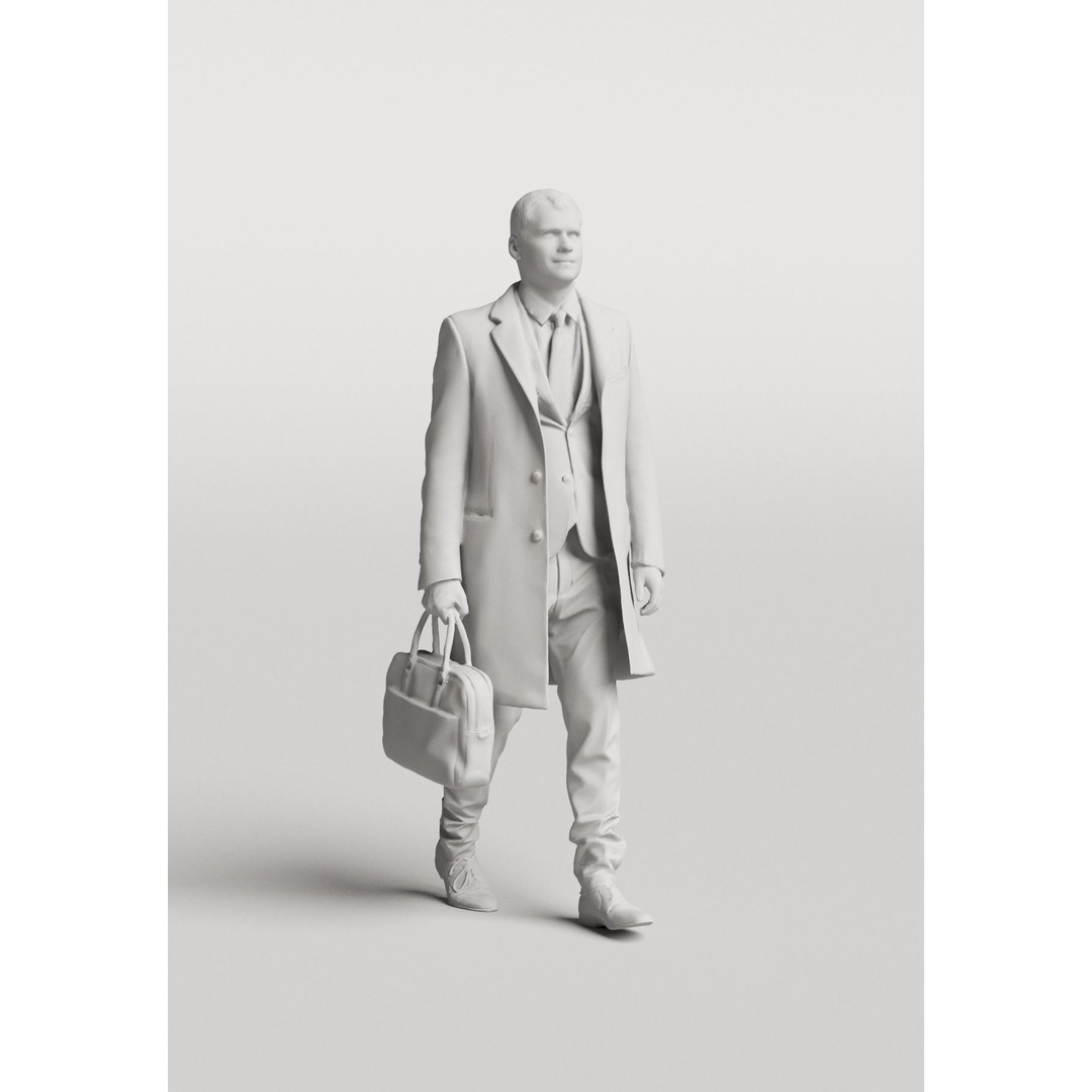 Elegant Man 3D Model – Posed Character in Suit with Suitcase, FBX - View 6