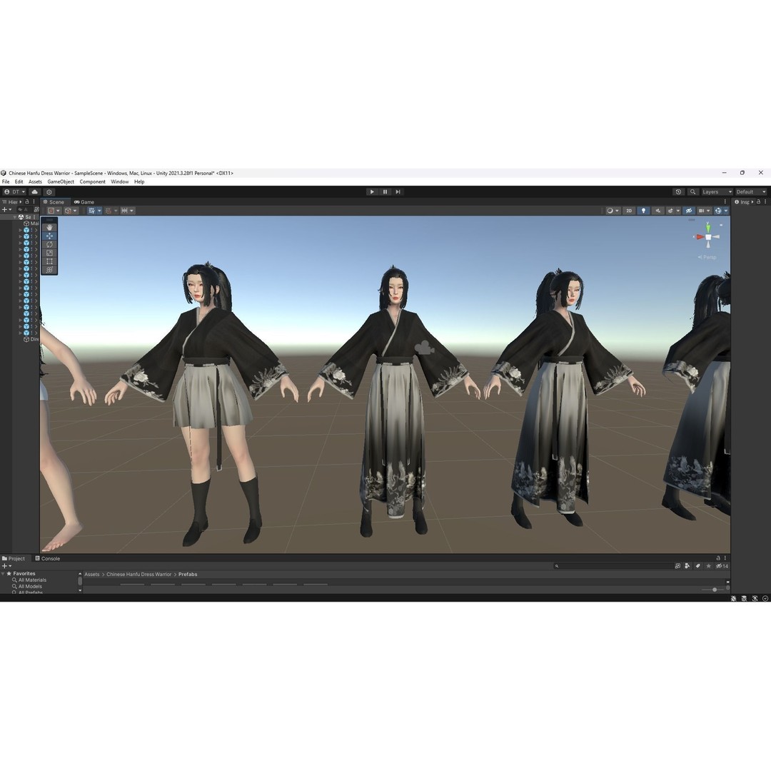 Chinese Hanfu Dress Warrior 3D Model – Low Poly Rigged Character, FBX - View 11