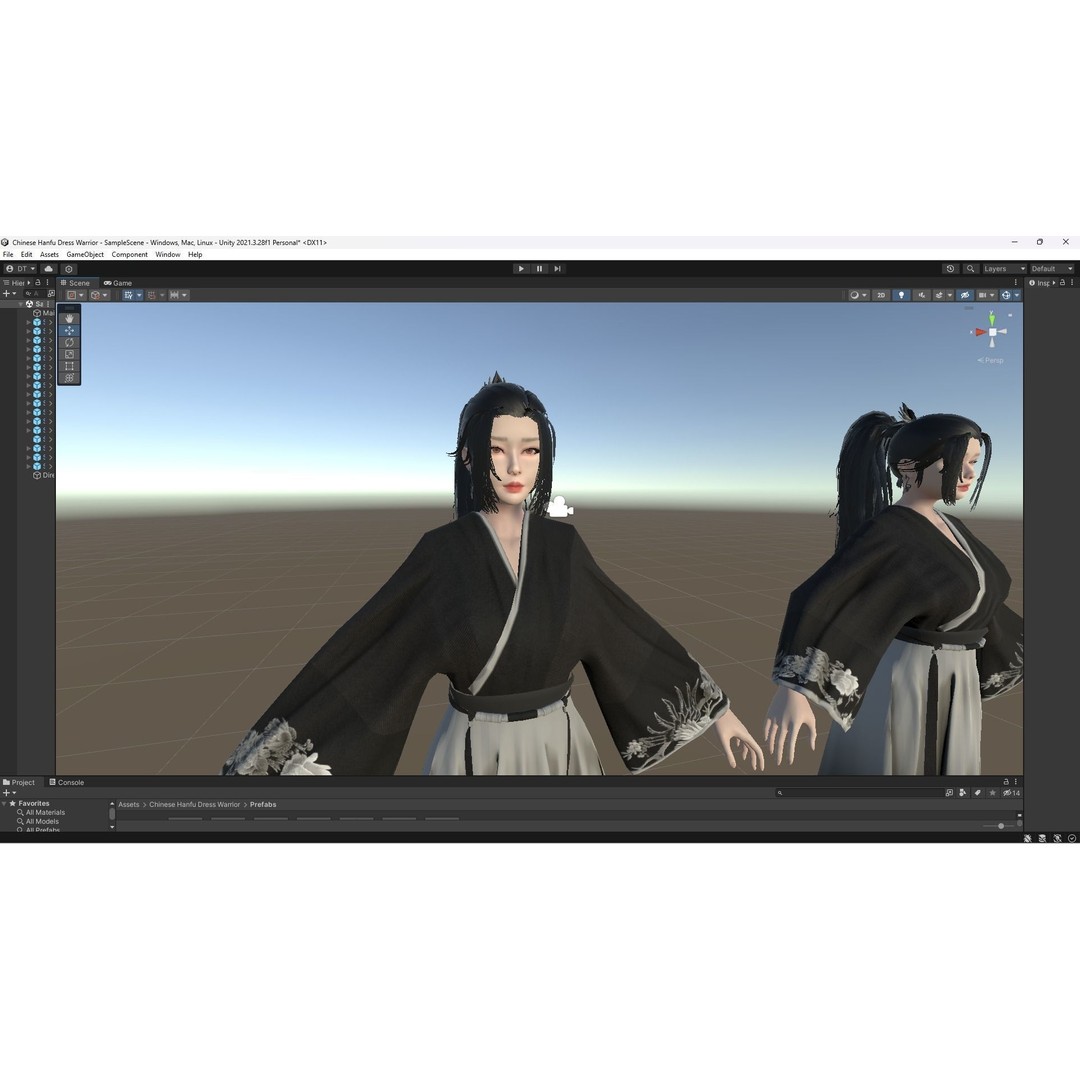 Chinese Hanfu Dress Warrior 3D Model – Low Poly Rigged Character, FBX - View 13