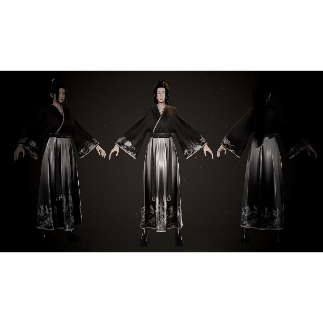 Chinese Hanfu Dress Warrior 3D Model – Low Poly Rigged Character, FBX - View 4