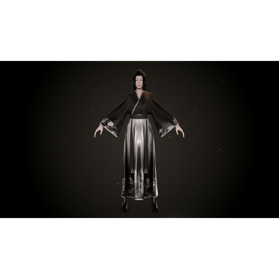 Chinese Hanfu Dress Warrior 3D Model – Low Poly Rigged Character, FBX - View 6