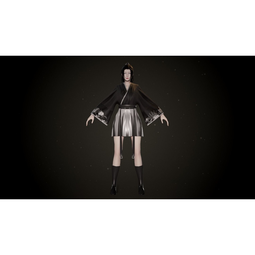 Chinese Hanfu Dress Warrior 3D Model – Low Poly Rigged Character, FBX - View 8