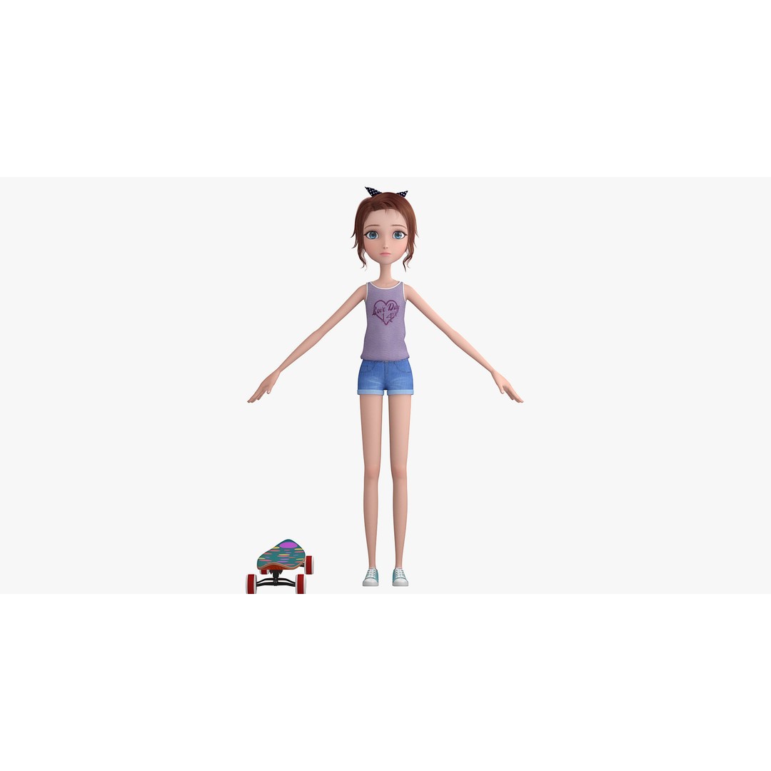 Cartoon Skate Girl 3D Model – Rigged Character for Animation, FBX - View 11