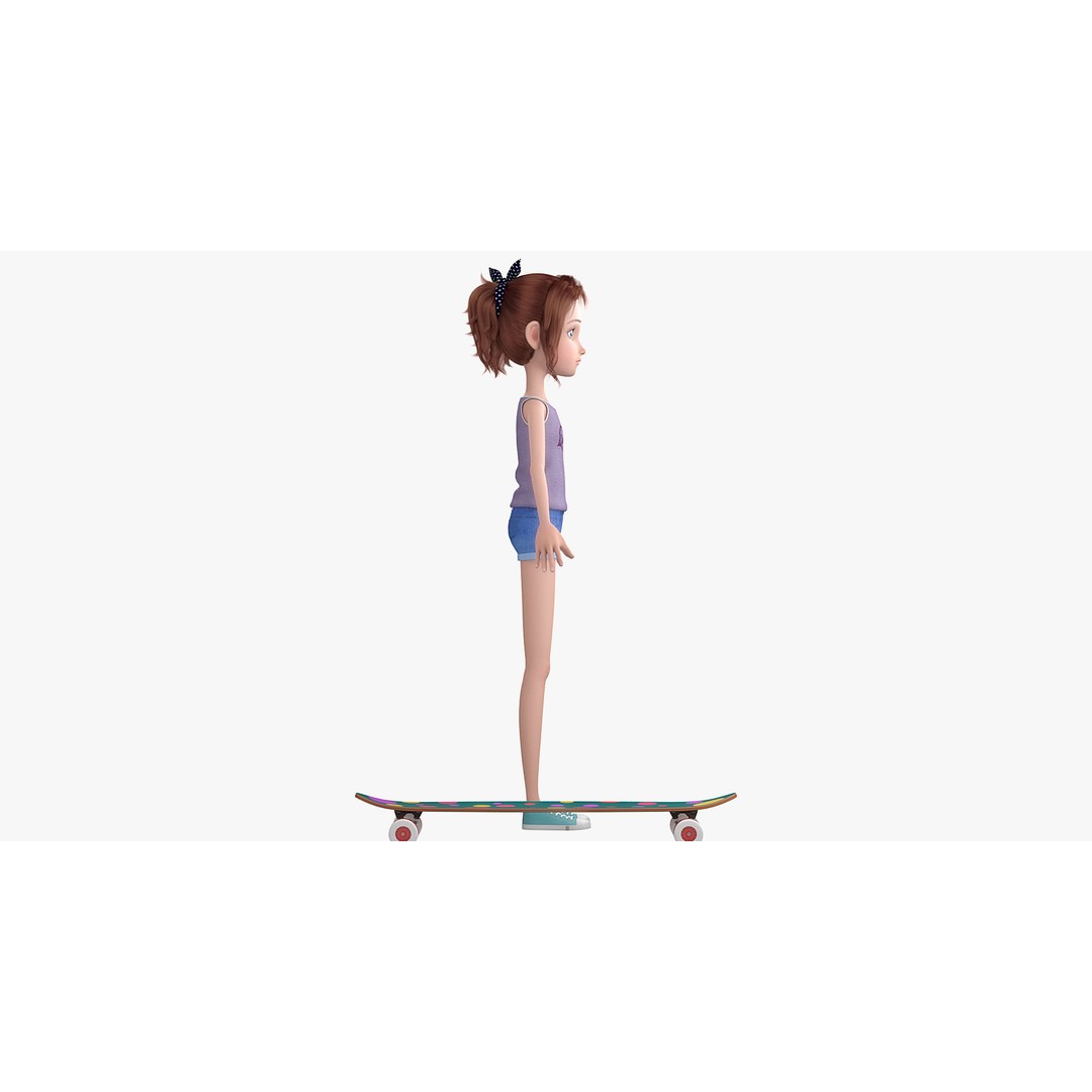 Cartoon Skate Girl 3D Model – Rigged Character for Animation, FBX - View 13