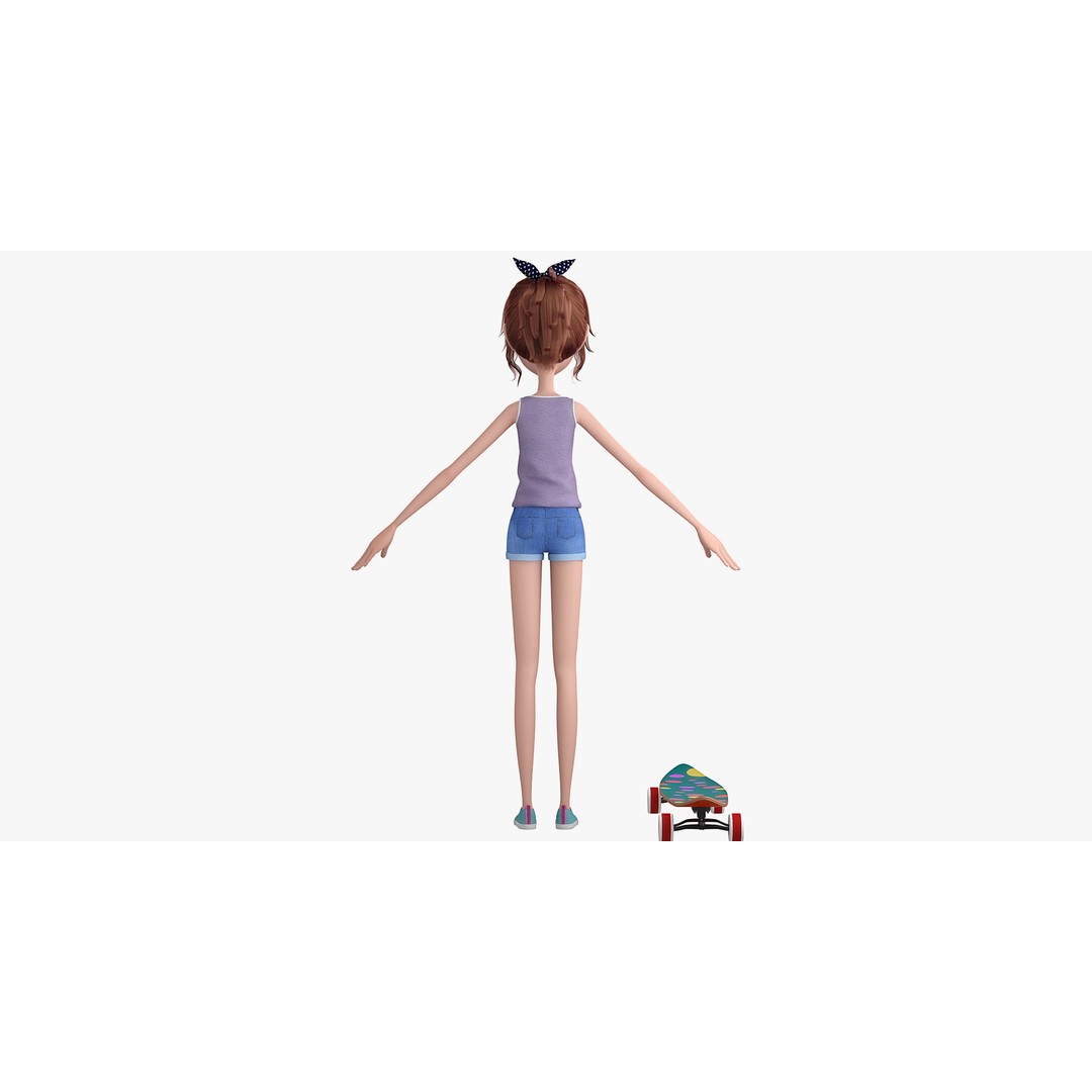 Cartoon Skate Girl 3D Model – Rigged Character for Animation, FBX - View 14
