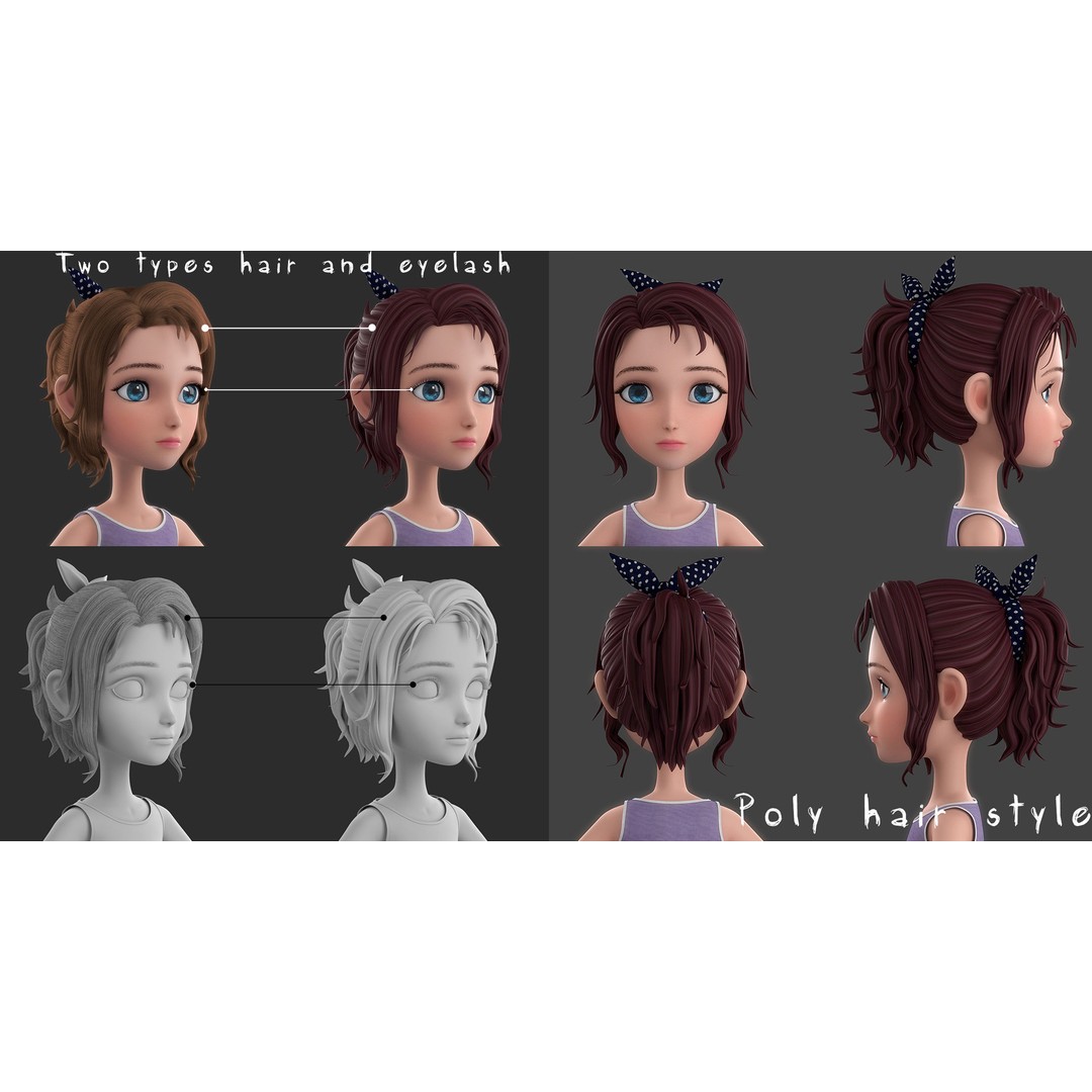 Cartoon Skate Girl 3D Model – Rigged Character for Animation, FBX - View 19