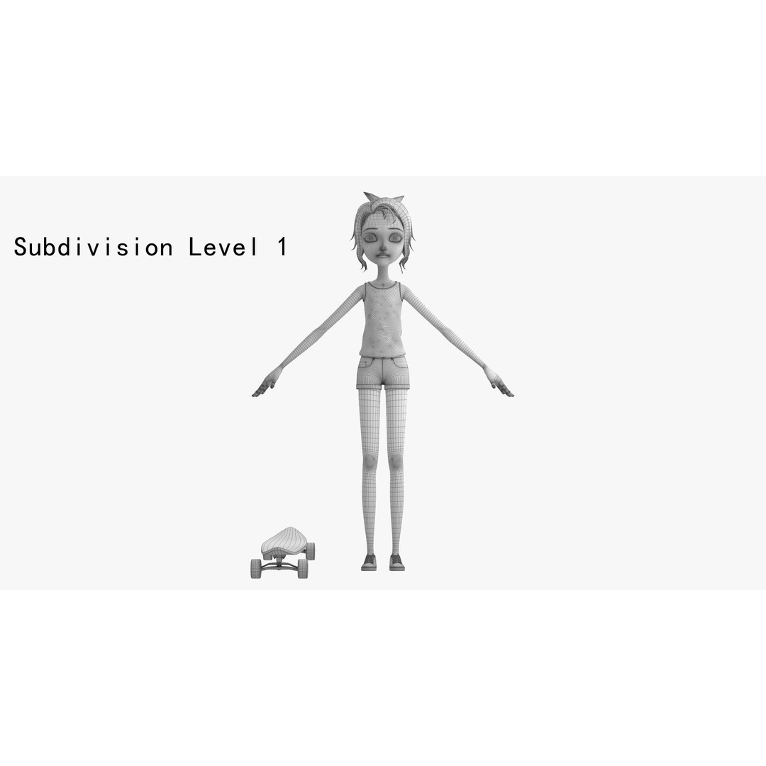 Cartoon Skate Girl 3D Model – Rigged Character for Animation, FBX - View 21