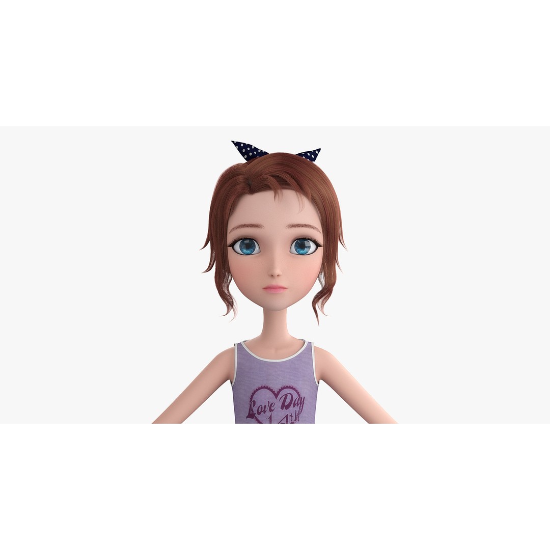Cartoon Skate Girl 3D Model – Rigged Character for Animation, FBX - View 3
